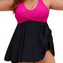 Edelqual Womens Plus Size Tankini Swimsuit Two Piece Tummy Control Bathing Suits Swim Dress Swimwear with Shorts (X-Large Plus, Hot Pink & Black)
