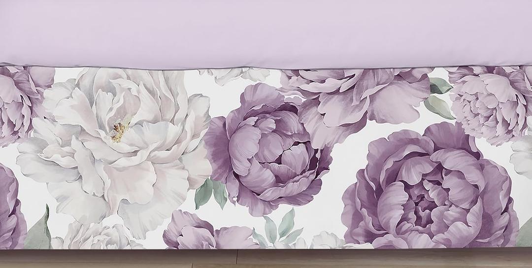 Sweet Jojo Designs Lavender Purple Boho Shabby Chic Floral Girl Baby Crib Skirt Bed Dust Ruffle Bedskirt Nursery Tailored Straight Flat Lilac Violet Ivory Bohemian Vintage Garden Watercolor Flower