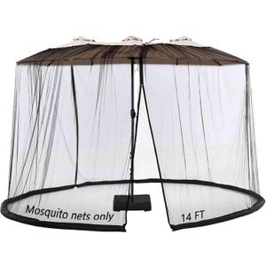 14FT Black Outdoor Umbrella Net, Suitable for Patio Gazebo and Double Sided Patio Umbrella, Tear-Resistant Mesh Fabric, Easy Installation