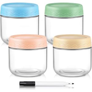 DRKIO 10 Oz Overnight Oats Containers with Lids - 4 Pack Glass Storage Jars with Airtight Lids Wide Mouth Mason Food Jars Great for Meal Prep Salad Chia Pudding Snacks Yogurt Sugar Spice Cereal