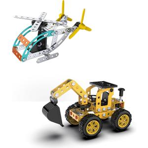 Building Sets Stem Assembly Toys Metal 3-D Puzzle Excavator and Plane Model Value Bundle: 2 Kits | 1 Box Parent-Child Interaction Construction Sets Gifts for Kids 8-16