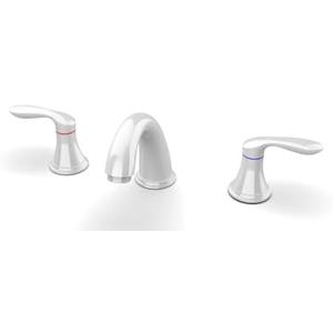 Bathroom Sink Faucet, Faucet for Bathroom Sink, Widespread White Bathroom Faucet 3 Hole with Stainless Steel Pop Up Drain and cUPC Lead-Free Hose - (White)