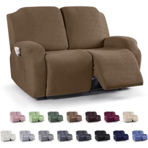 KinCam Recliner Covers, Stretch Reclining Chair Covers, Recliner Sofa Slipcovers Stripe Jacquard Recliner Couch Covers Furniture Protector Covers for Pet Kid (2 Seater, Light Coffee)