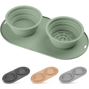 Puppy Dog Bowl, Travel Bowls Dog Food Bowls&Dog Water Bowls, No Spills, Collapsible Double Bowl, Suitable for Small and Medium Sized Dogs(Green)