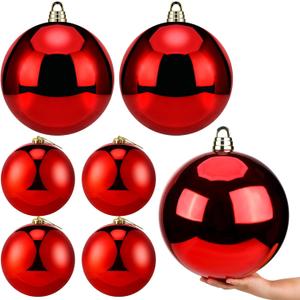 Meooeck 6 Pcs Extra Large Christmas Ball Ornaments 2 Pack 12 Inch 4 Pack 6 Inch Hanging Plastic Ball Oversized Huge Big Shatterproof Xmas Ornament Decor for Outside Lawn Yard Xmas Tree(Red)