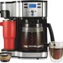 Hamilton Beach 2-Way Programmable Coffee Maker, 12 Cup Glass Carafe And Single Serve Coffee Maker, Black with Stainless Steel Accents, 49980RG