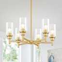 Modern Gold Chandeliers for Dining Room, 6-Light Chandelier Light Fixture with Clear Glass Shades, Metal Hanging Pendant Lighting for Living Room, Kitchen, Staircase, Entryway