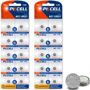 PKCELL 20 Pack SR621sw Watch Battery AG1 Battery 1.5V LR621 363 364 Watch Batteries