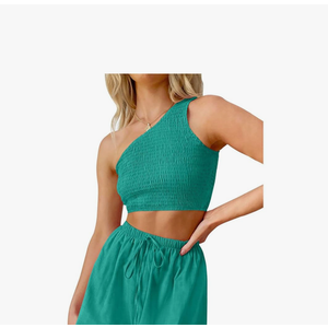 2 Piece Sets for Women Sexy Beach Outfits Summer Outdoor One Shoulder Crop Tank Tops Athletic Skirt Fashion Suits Size S
