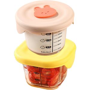 2 Pack 6 OZ Mini Glass Food Storage Containers with Lids,Small Food Jars Clear Glass Container with Measurement for Sauce,Snack,Yogurt,Dressing,Dip,Dessert,Freezer Microwave Safe(Pink Yellow)