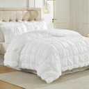 Amlie Home White Bubble Comforter Set King Size, 3 Pieces Ultra Soft Cozy Bedding Set for All Seasons, Farmhouse Luxury Gift for Women Home Decor