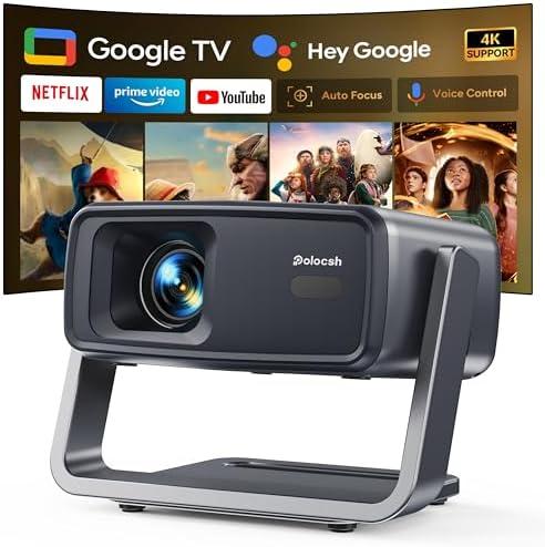 Polocsh 4k Projector with WiFi and Bluetooth, Smart Projector with Auto Focus & Voice Control, Over 10,000+ Apps Movie Home Theater Mini Portable Proyector For Indoor/Outdoor