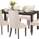 COLAMY 7-Piece Dining Table Set for 6, 60" Rectangular Kitchen Wood Table with 6 Wingback Dining Room Chairs, Brown/Beige