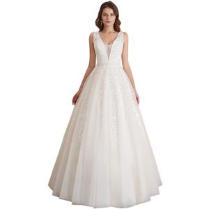 Abaowedding Women's Wedding Dress for Bride Lace Applique Evening Dress V Neck Straps Ball Gowns (16)
