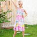 Girls Summer Sundress Adjustable Strap Cami Dress Spaghetti Strap Dresses Size 4-13 (8-9 Years, A3 Flamingo 01)