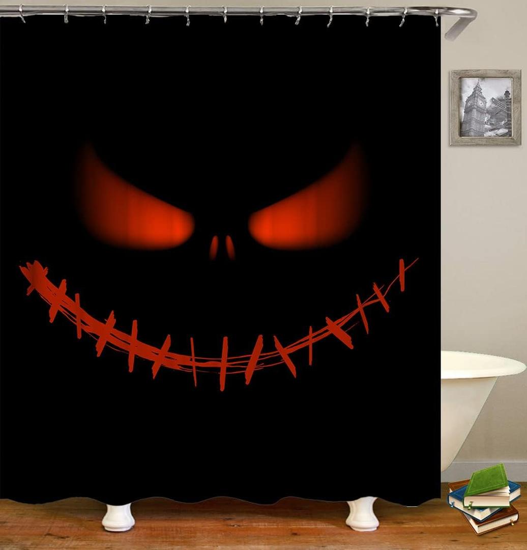 Shower Curtains Set, Red and Black Halloween Pumpkin Little Devil, Designer Print Polyester Decorative Cloth, Bathroom Curtains with 12 Hooks(72x72 Inch)(WJ1170)