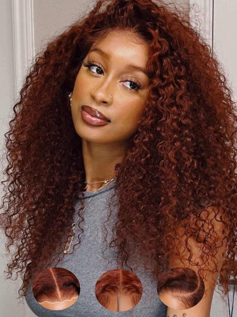 Beauty Forever Curly Glueless Wigs Human Hair 7X5 Pre-Everything Bye Bye Knots Wear and Go Wig with Reddish Brown,Pre Plucked Pre Cut HD Lace Front Curly Wig for Women 150% Density 33B Color 18inch (18 Inch, 33B Reddish Brown7x5 GluelessJerry Curly)
