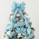 2 x MEEDEE Blue Diagonal Stripe Ribbon 2.5 Inch Blue Satin with Turquoise and Teal Glitter Wired Ribbon for Wreath Bow, Topper Bow, Tree, Garlands (10 Yards)