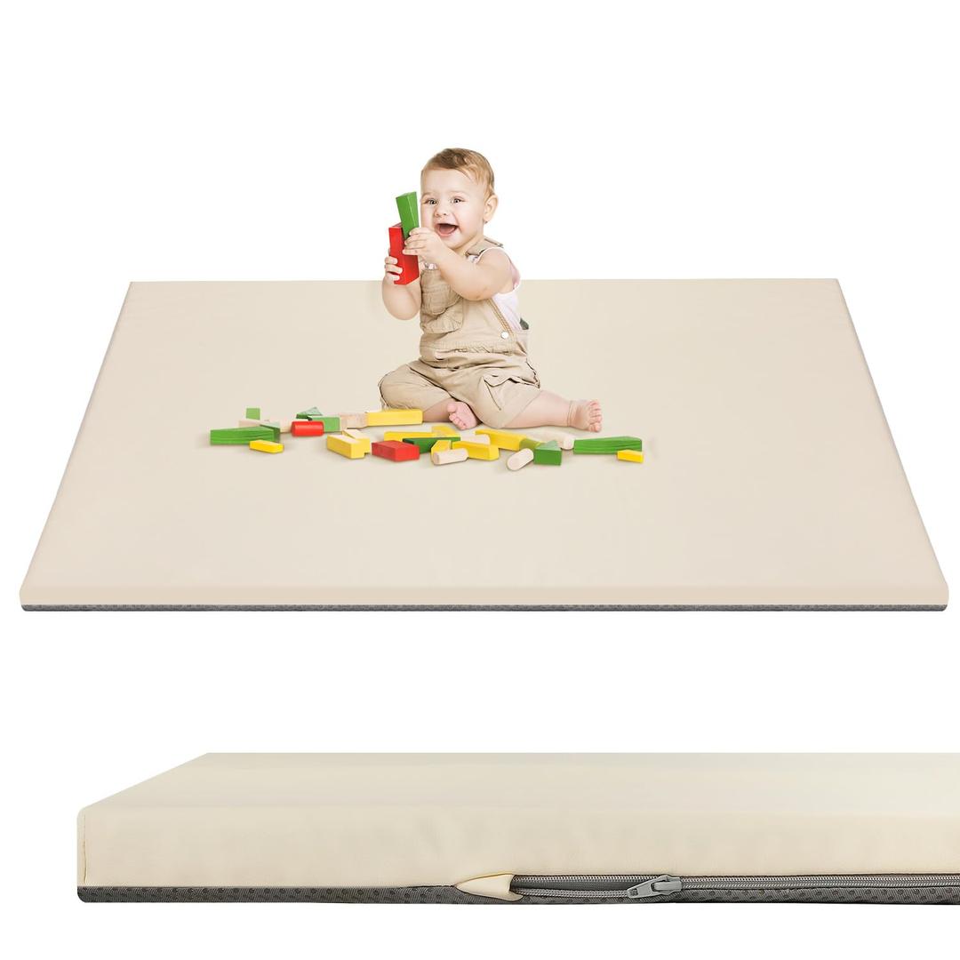 Baby Play Mat 50" X 50",Premium Foam Crawling Mat, Thick & Super Soft Vegan Leather Floor Mat,Non-Slip Cushioned Baby Playmat for Infants, Babies, Toddlers,Mat for Living Room(Cream)