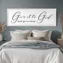 Give It To God And Go To Sleep Sign Wall Decor 32x12 Inch Large Farmhouse Master Bedroom Above Bed Hanging Wall Art Rustic Guest Room Wood Framed Over Bed Wall Decoration (White)