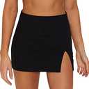 Wrotorea Womens Black Mini Skirt High Waist High Slit Sexy Bodycon Mini Skirt 0290 (M,Black)