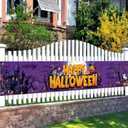 Halloween Decorations Outdoor Yard Banner Happy Halloween Purple Pumpkin Ghost Fence Banner 118x20 Inch Haunted Tree Moon Scene for Garden Porch Wall Party Decor