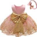 CMMCHAAH 0-6T Baby Girls Pageant Lace Embroidery Dresses Toddler Party Bowknot Tutu Gown Dress with Headwear,08
