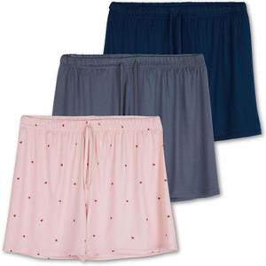 Real Essentials 3 Pack: Women's Pajama Shorts Sleep Lounge Sweatshorts Comfy Sleepwear Bottoms, Medium