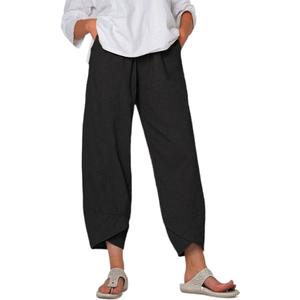 Springrain Women's Capri Pants Casual Summer Cotton Linen Cropped Tulip Pants Lounge Pants Trousers (Black, S)