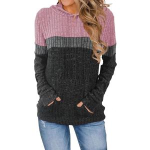 Hoodies Sweaters for Women Casual Long Sleeve Pullover Sweatshirts Color Block Loose Fitting Blouses Fall Fashion Tops, Size XL
