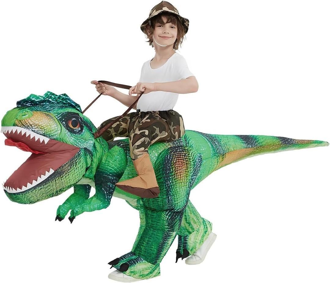 COMIN Inflatable Dinosaur Costume Kids Toddler Funny Blow Up Dino T Rex Costumes for Halloween Party Cosplay (green-55")