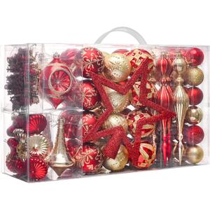 Valery Madelyn Ornaments for Christmas Trees, 100ct Red and Gold Shatterproof Christmas Tree Decorations, Luxury Hanging Ball Ornaments Bulk for Xmas Holiday Decor
