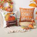 2 x Artscope Fall Decorative Throw Pillow Covers 18x18 Inch Set of 4, Happy Fall Pumpkin Truck Thankful Grateful Blessed Outdoor Farmhouse Pillow Cases for Home Sofa Couch-Orange