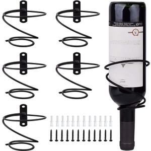 Mocoum 6 Pack Wall Mounted Wine Racks - Red Wine Bottle Display Holder with Screws, Metal Hanging Wine Rack Organizer for Beverages/Liquor Bottles Storage (6 Pack, Downwards-Style 2)