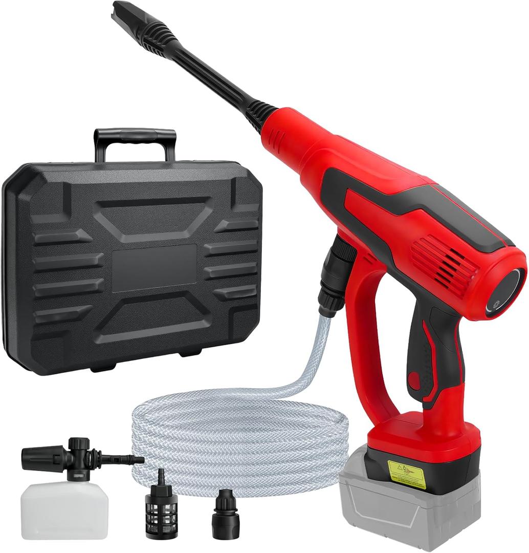 Cordless Pressure Washer Compatible with Milwaukee 18V Battery, 380W Brushless Motor High Pressure Washer 653PSI, 0-180Rotating Nozzle Portable Power Washer for Car, Floor, Garden(Tool Only) (Red&Black)