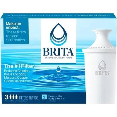 Brita Replacement Water Filters Water Pitchers and Dispensers - 3ct: Reduces Odors, 2-Month Filter Life