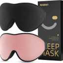 MABAO 2 Packs Sleep Mask for Side Sleeper, Eye Mask for Sleeping Women Men, 3D Contoured Cup No Eye Pressure 100% Light Blocking Sleeping Mask with Adjustable Strap Night Blindfold, Nap, Black & Pink