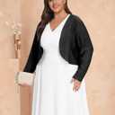 Lastshe Women's Plus Size Shrug Open Front Long Sleeve Cropped Openwork Cover Ups Bolero Dressy Cardigans for Dresses (Black, XXXL)