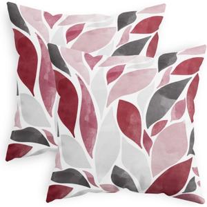CaliTime Throw Pillow Cases Pack of 2 Cozy Fleece Falling Dahlia Floral Flowers Petals Decorative Cushion Covers for Couch Bed Sofa Farmhouse Decoration 22 X 22 Inches Burgundy Pink Grey