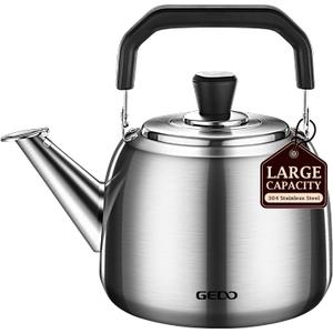 GEDO Stainless Steel Whistling Tea Kettle, 304 Food Grade, Large Capacity, Stovetop Kettle for Gas Stove and Induction Cooktop (5L/5.28QT)