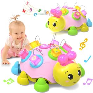 Baby Musical Ladybug Crawling Toys,Baby Toy 6-12 Months with Light-up Music, Early Educational Learning Toy, Infant Gift Toys for 7 8 9 10 11 Months 1-2 Years Old Newborn Girls (Pink)