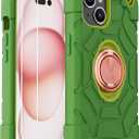 KCJ Compatible with iPhone 15 Case with[2Screen Protectors+1xLens Protector][Ring Stand] Soft Silicone+Hard PC Full Body Protection Phone Shell Durable Rugged Case for iPhone 15 6.1" Avocado