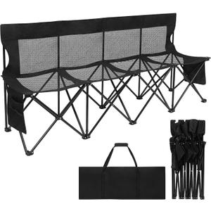 Soccer Bench- Folding Team Bench Soccer 4 Seats, Portable Sideline Sports Benches with Mesh Seat and Back with Bag, Foldable Breathable Chairs for Sports Football Camp Events (Black
