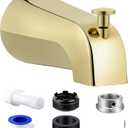 Dreyoo Tub Spout (Universal Fits 1/2" Copper Pipe, 1/2" IPS and 3/4" IPS), Bathroom Bathtub Faucet with Adapters and Hex Wrench(Polished Brass,Simple)