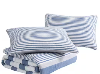 striped blue and white comforter (90in x 90in)and cover