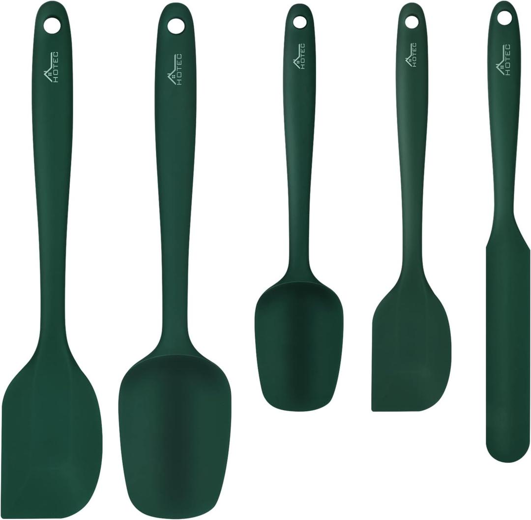 HOTEC 600 Heat Resistant BPA-Free Silicone Rubber Spatula Set,Kitchen Cooking Spatulas, Baking, Mixing for Non Stick Cookware, Dishwasher Safe, Dark Green Set of 5