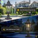 Solar Lamp Post Light Aluminum 20.7 Inch Height Large Size Solar Pole Lights with Water Ripple Handmade Solder Glass Waterproof Black Finish Include Remote Control and LED Bulb