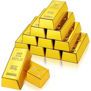 HyDren 12 Pcs Fake Gold Bar Replica Golden Bullion Glittering Brick Movie Prop Stage Decoration Christmas Treasure Hunt Game Pirate Party Favors Supplies Novelty Gift(2.4 x 1.1 x 0.7 Inch)