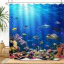 Ocean Underwater World Shower Curtain Colorful Tropical Fishes Turtle Coral in The Deep Sea Home Dcor Waterproof Fabric 72Lx72W Inch Blue Plastic Hooks 12PCS