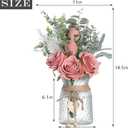 Faux Flowers with Vase,Artificial Silk Roses in Vase, Fake Plant Eucalyptus Flower Arrangement for Home Office Farmhouse Bathroom Dining Table Centerpiece Decorations Coffee Table Decor (Dusty Pink)